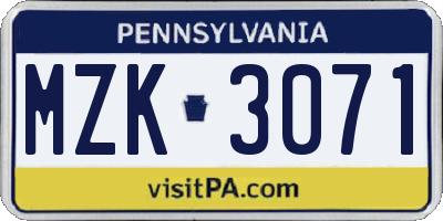 PA license plate MZK3071