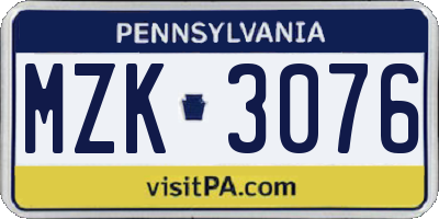 PA license plate MZK3076