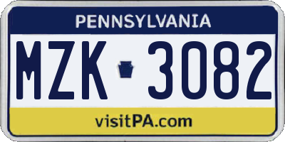 PA license plate MZK3082