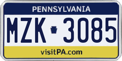 PA license plate MZK3085