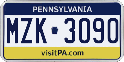 PA license plate MZK3090