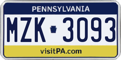 PA license plate MZK3093