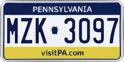 PA license plate MZK3097