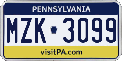 PA license plate MZK3099