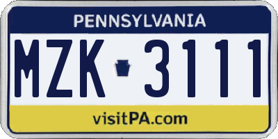 PA license plate MZK3111