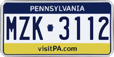 PA license plate MZK3112
