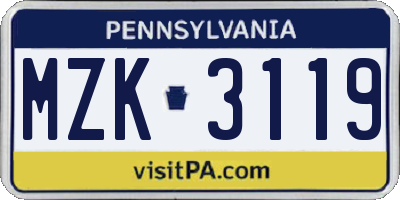 PA license plate MZK3119