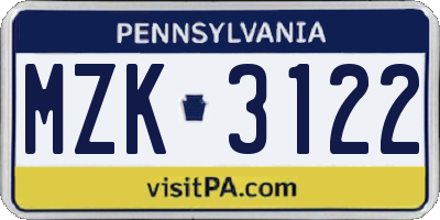 PA license plate MZK3122