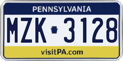 PA license plate MZK3128