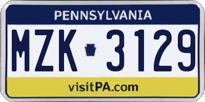 PA license plate MZK3129