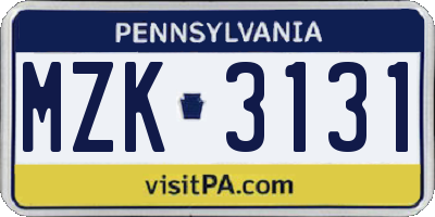PA license plate MZK3131