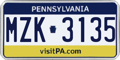 PA license plate MZK3135