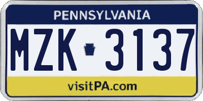 PA license plate MZK3137
