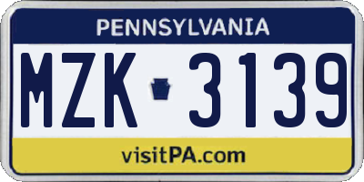 PA license plate MZK3139