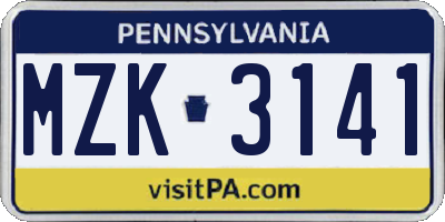 PA license plate MZK3141