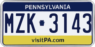 PA license plate MZK3143