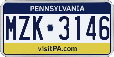 PA license plate MZK3146