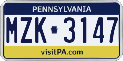 PA license plate MZK3147