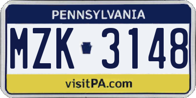 PA license plate MZK3148