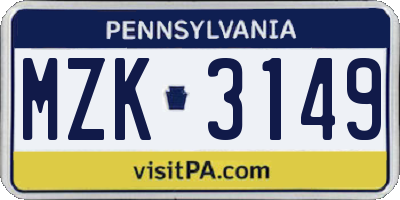 PA license plate MZK3149