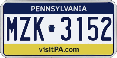 PA license plate MZK3152