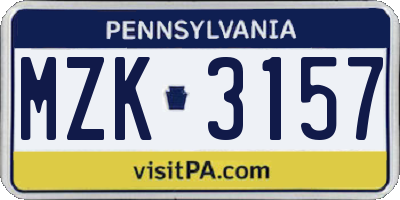 PA license plate MZK3157