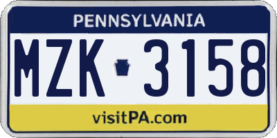 PA license plate MZK3158