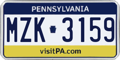 PA license plate MZK3159