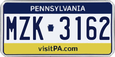 PA license plate MZK3162