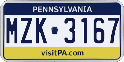 PA license plate MZK3167
