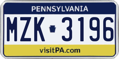 PA license plate MZK3196