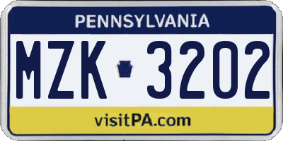PA license plate MZK3202