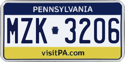PA license plate MZK3206
