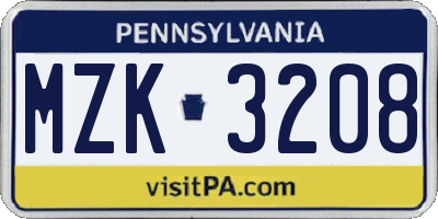 PA license plate MZK3208