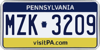 PA license plate MZK3209