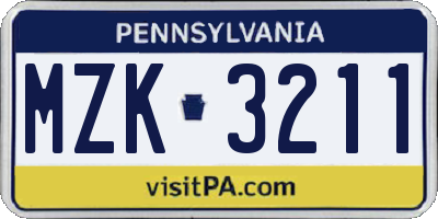 PA license plate MZK3211