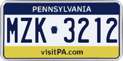 PA license plate MZK3212