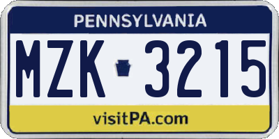 PA license plate MZK3215