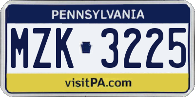 PA license plate MZK3225