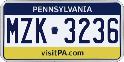 PA license plate MZK3236