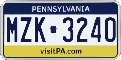 PA license plate MZK3240
