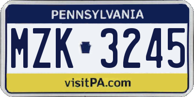 PA license plate MZK3245