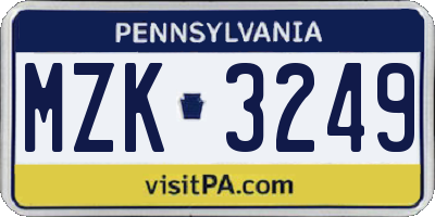 PA license plate MZK3249