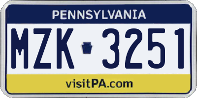 PA license plate MZK3251