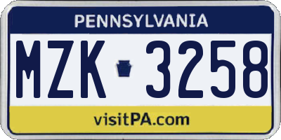 PA license plate MZK3258