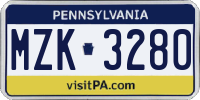 PA license plate MZK3280