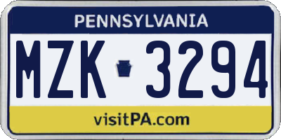 PA license plate MZK3294