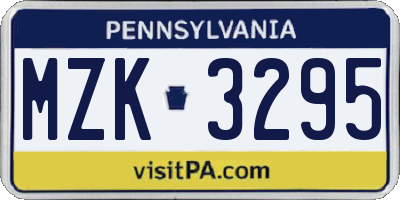 PA license plate MZK3295