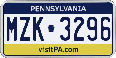 PA license plate MZK3296