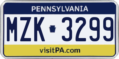 PA license plate MZK3299